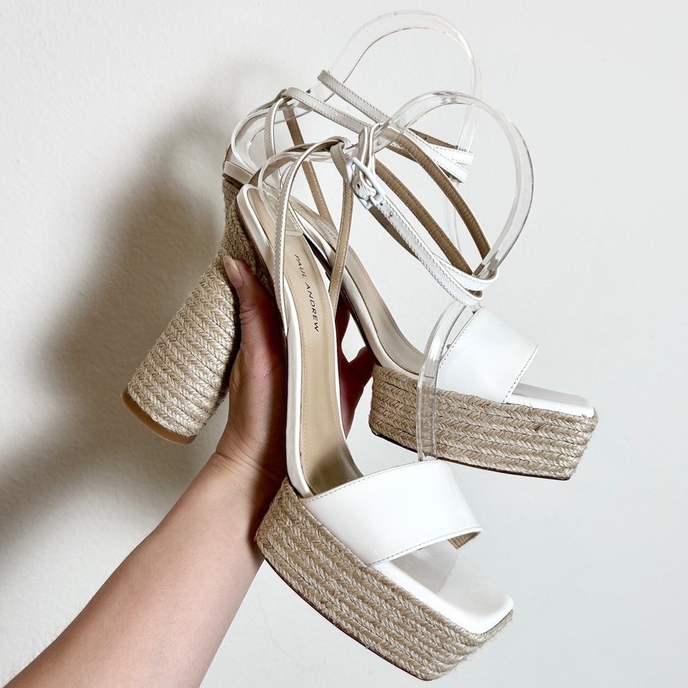 NWT Paul Andrew White Leather Platform Espadrille Sandal Size 40/10B (011)